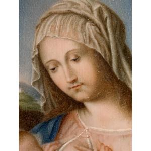 Tableau Miniature Vierge à L’enfant Italie 19ème